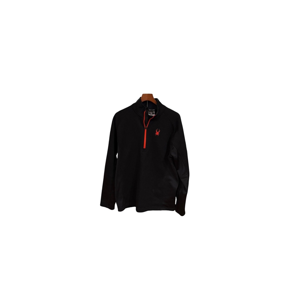 Spyder Mens Quarter Zip Pullover Black Red Logo Fleece Lined Mock‎ Neck Large